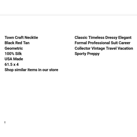 Town Craft Neck Tie Black Red Tan Geometric Silk USA 61.5x4 Suit Professional - Picture 2 of 7